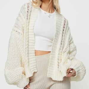 Princess Polly Abner Cable Knit Cardigan Oversized Cream Womens Size Large XL